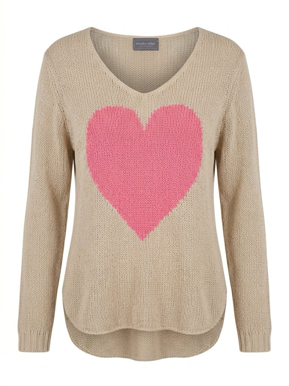 Wooden Ships Pink Heart Sweater Size S/M